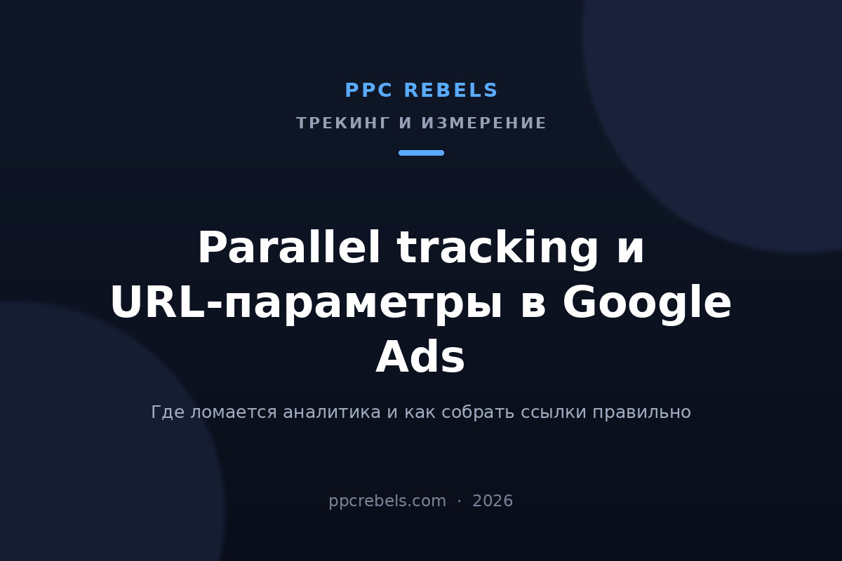 Обложка статьи PPC Rebels про parallel tracking и URL-параметры в Google Ads в 2026 году