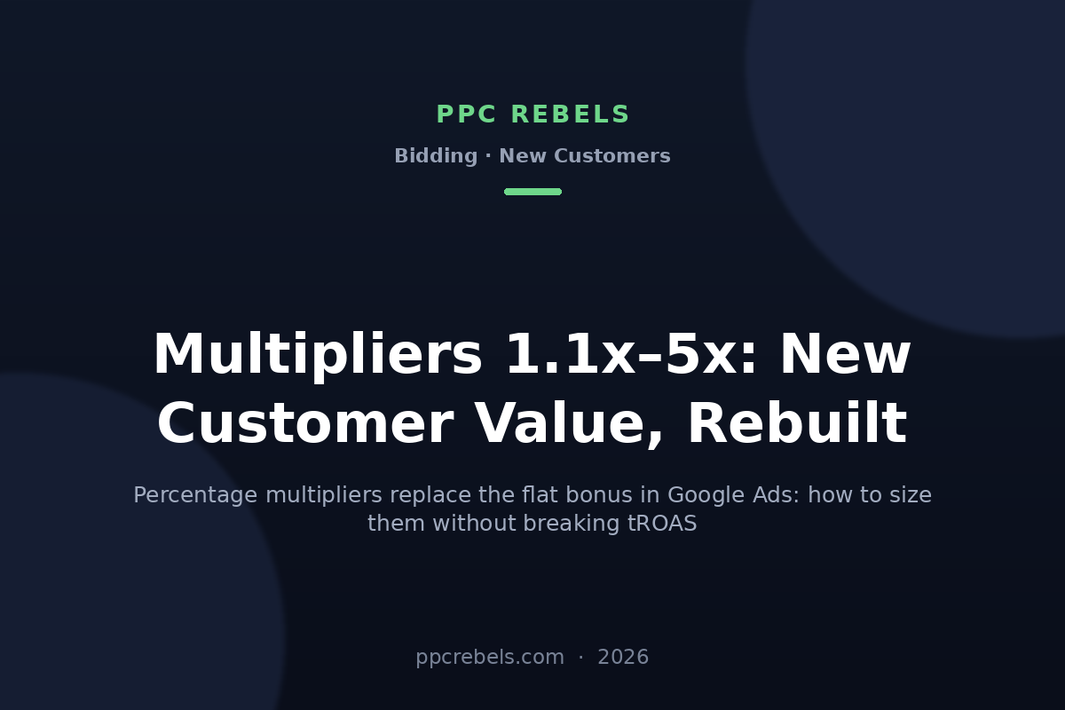 Percentage multipliers Google Ads 2026: new customer value from 1.1x to 5x — PPC Rebels guide