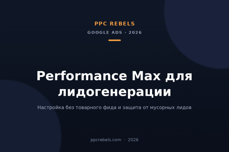 Обложка статьи PPC Rebels о настройке Performance Max для лидогенерации в Google Ads в 2026 году