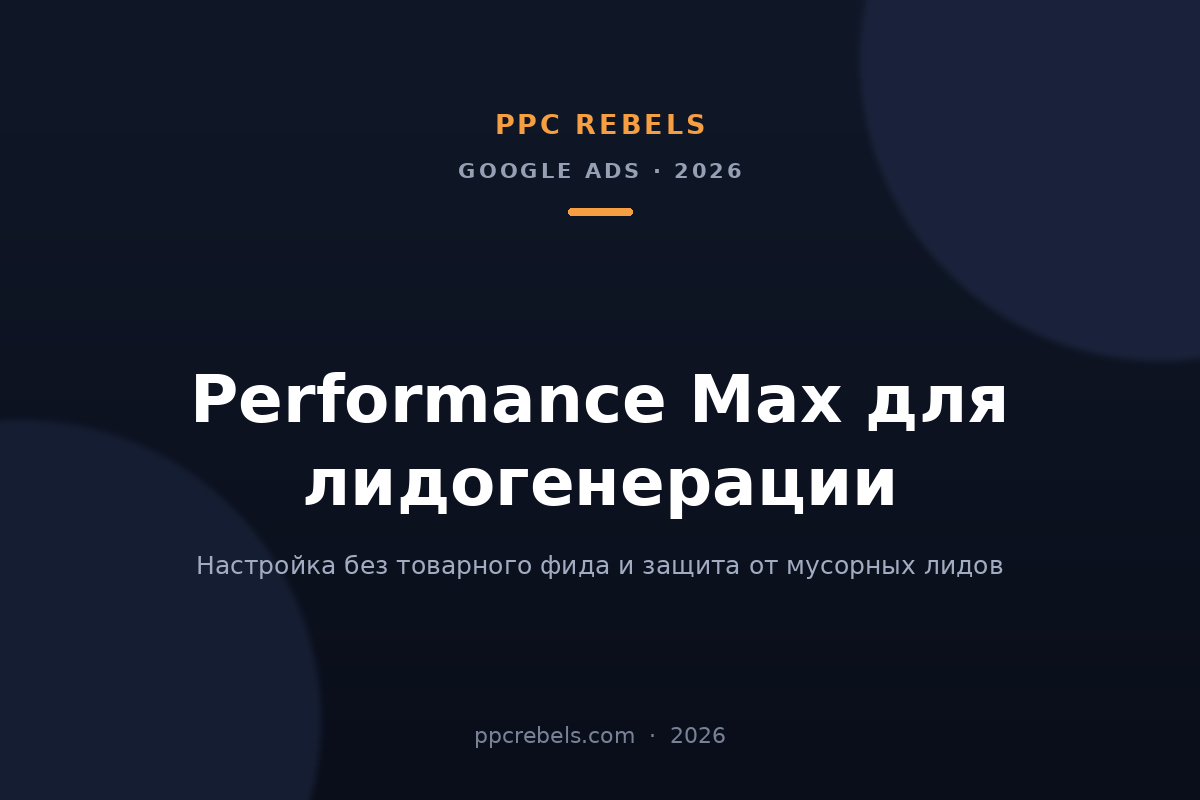 Обложка статьи PPC Rebels о настройке Performance Max для лидогенерации в Google Ads в 2026 году