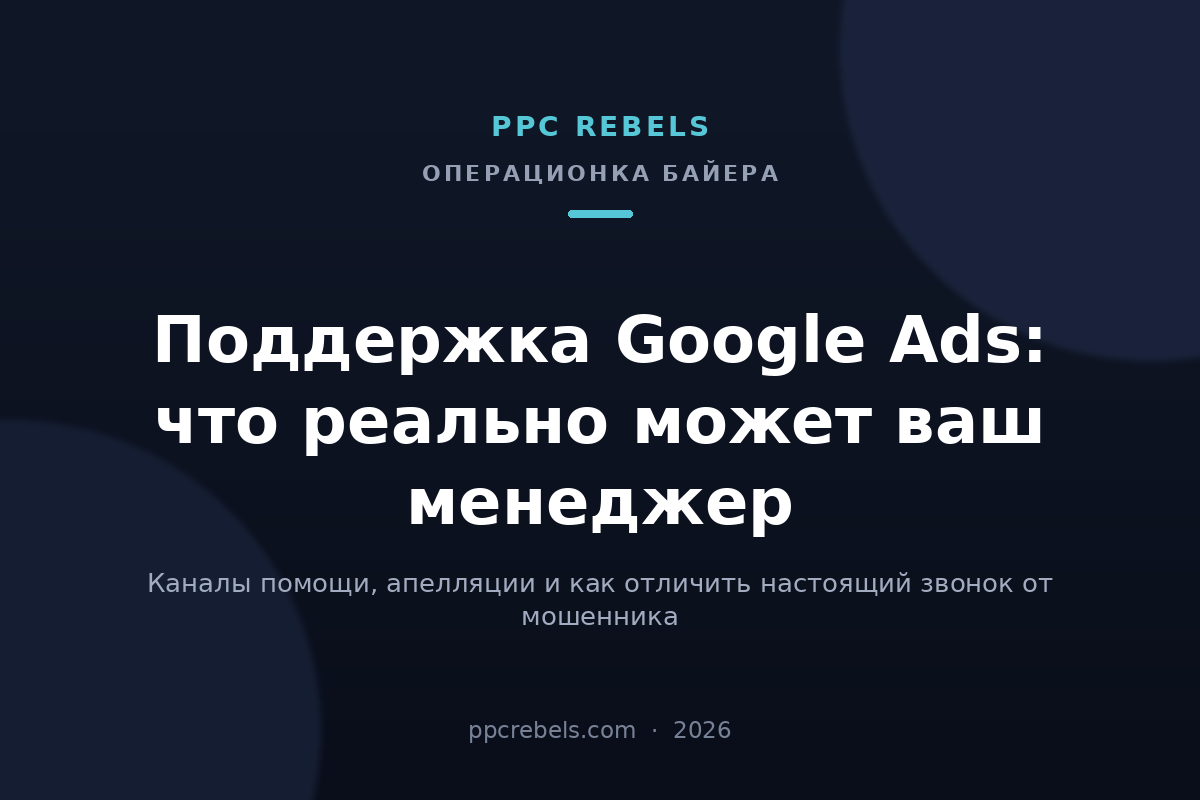 Обложка статьи PPC Rebels о поддержке Google Ads и работе с аккаунт-менеджером в 2026 году