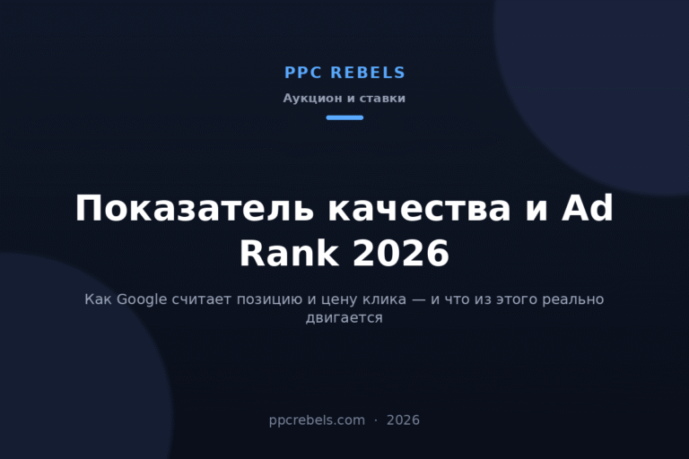 Показатель качества и Ad Rank в Google Ads 2026: обложка статьи блога PPC Rebels