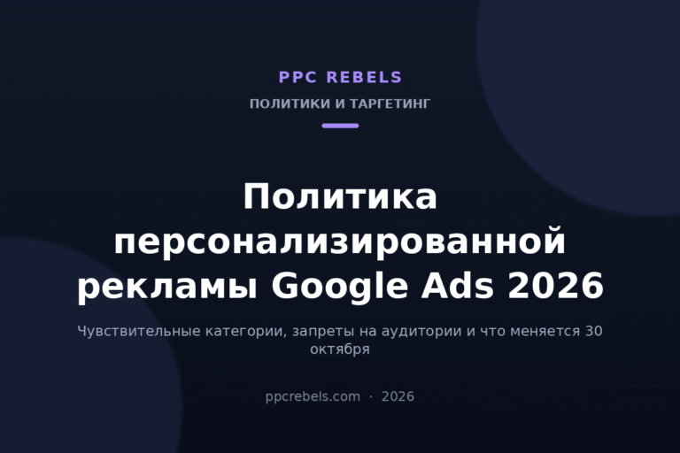 Обложка статьи PPC Rebels: политика персонализированной рекламы Google Ads 2026, чувствительные категории и ограничения таргетинга