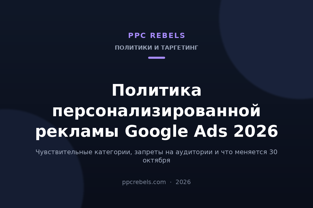 Обложка статьи PPC Rebels: политика персонализированной рекламы Google Ads 2026, чувствительные категории и ограничения таргетинга