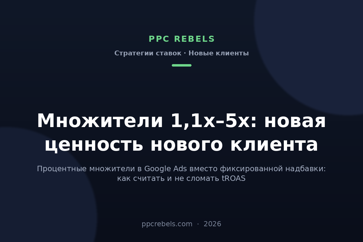 Процентные множители Google Ads 2026: ценность нового клиента 1,1x–5x — материал PPC Rebels