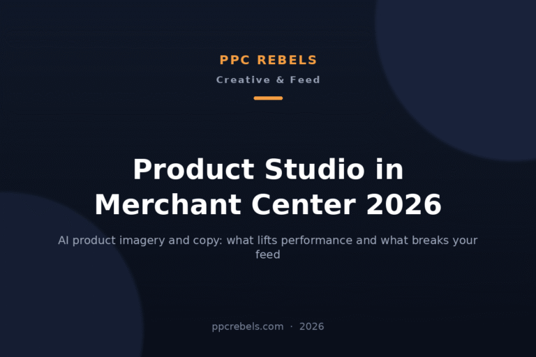 PPC Rebels cover image for the 2026 guide to Product Studio in Merchant Center and AI product assets