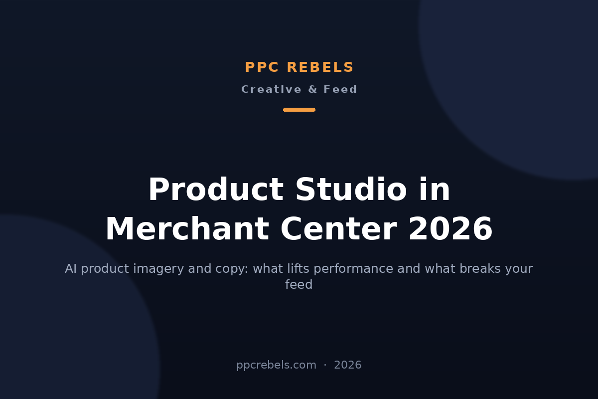 PPC Rebels cover image for the 2026 guide to Product Studio in Merchant Center and AI product assets