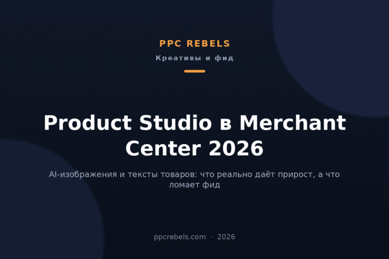Обложка статьи PPC Rebels про Product Studio в Merchant Center и AI-ассеты для товаров в 2026 году