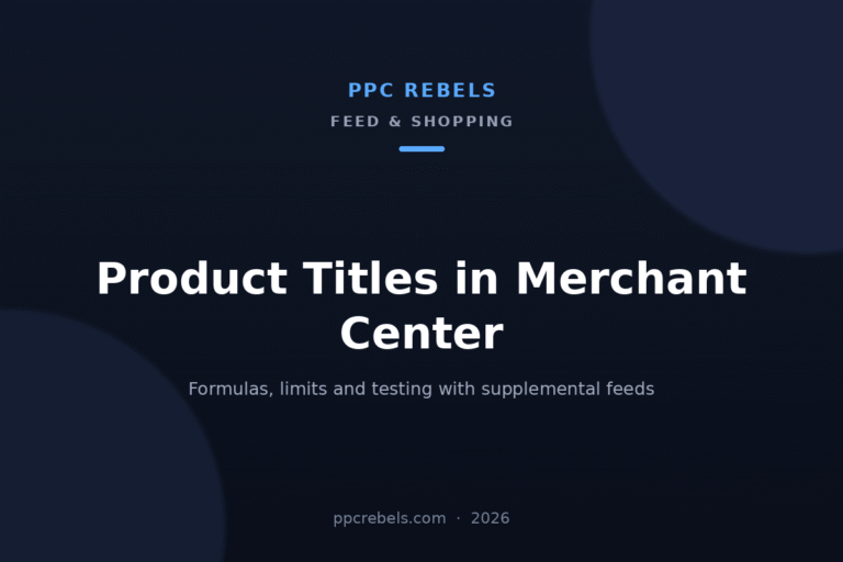 PPC Rebels 2026 article cover about product titles in the Merchant Center feed for Google Shopping