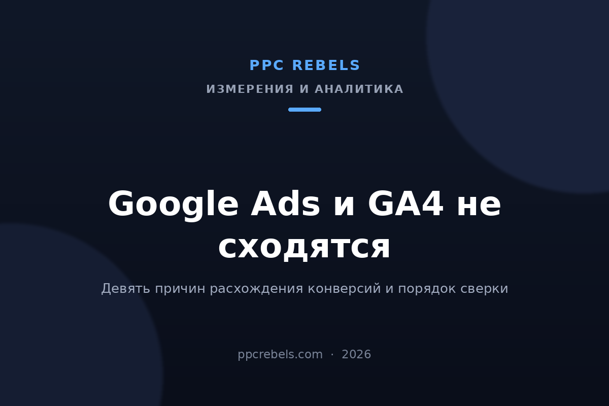 Обложка статьи PPC Rebels 2026 о расхождении конверсий между Google Ads и GA4