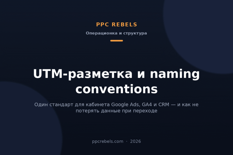 Обложка статьи PPC Rebels об UTM-разметке Google Ads и naming conventions в 2026 году