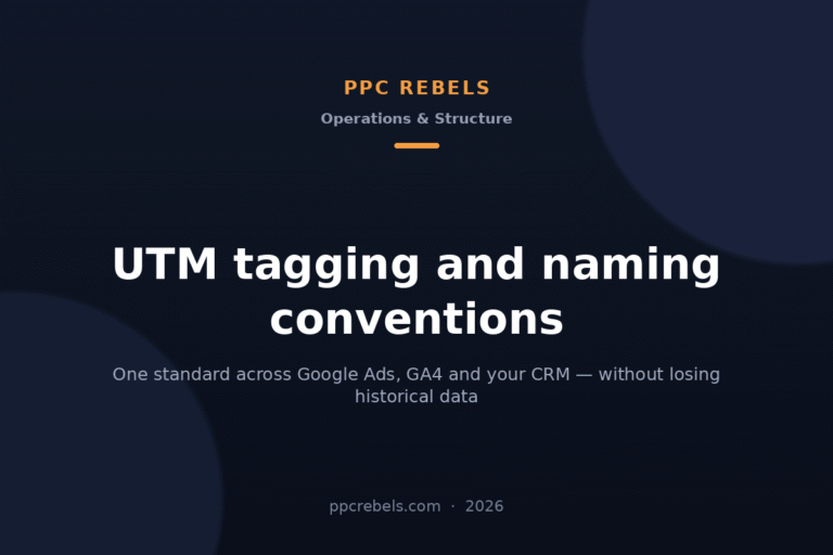 PPC Rebels article cover on UTM tagging for Google Ads and naming conventions in 2026