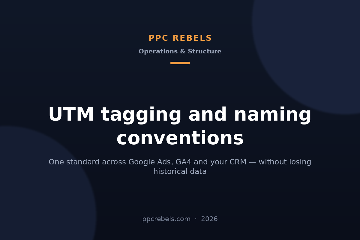 PPC Rebels article cover on UTM tagging for Google Ads and naming conventions in 2026