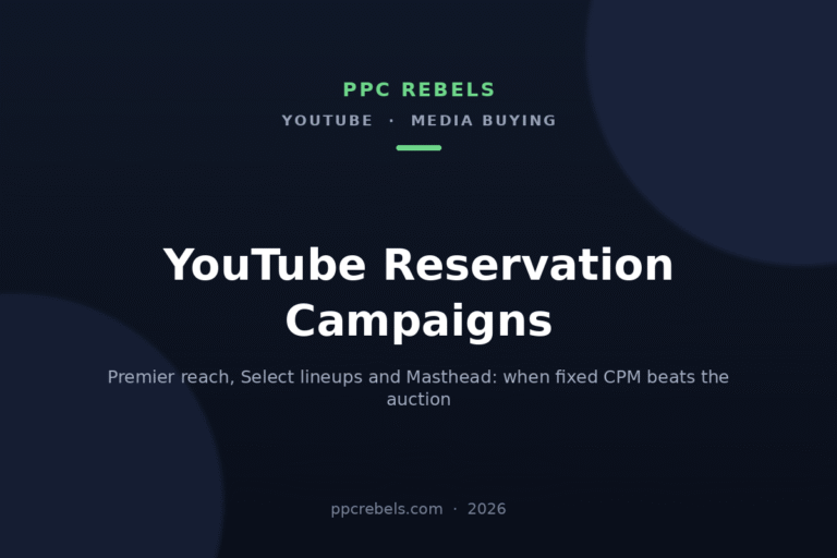 PPC Rebels article cover: YouTube reservation campaigns, Premier reach and Masthead, 2026