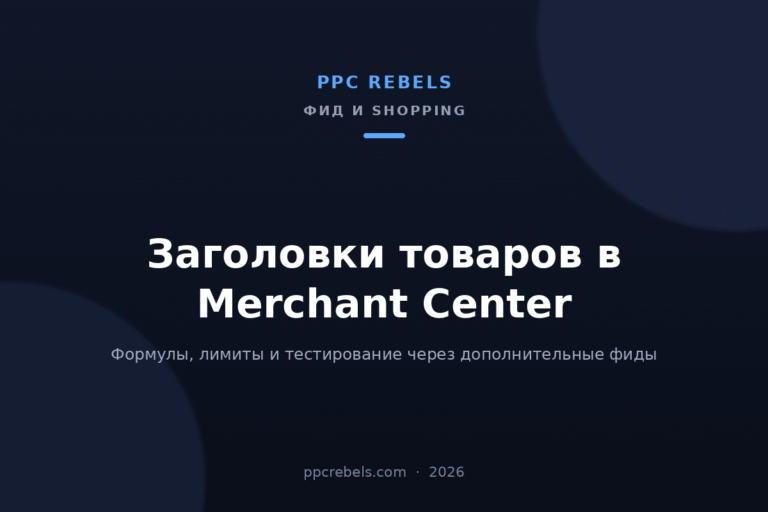 Обложка статьи PPC Rebels 2026 о заголовках товаров в фиде Merchant Center для Google Shopping