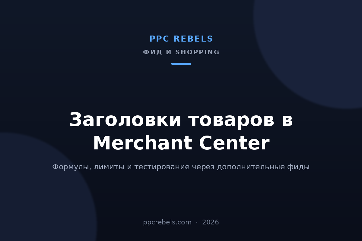 Обложка статьи PPC Rebels 2026 о заголовках товаров в фиде Merchant Center для Google Shopping