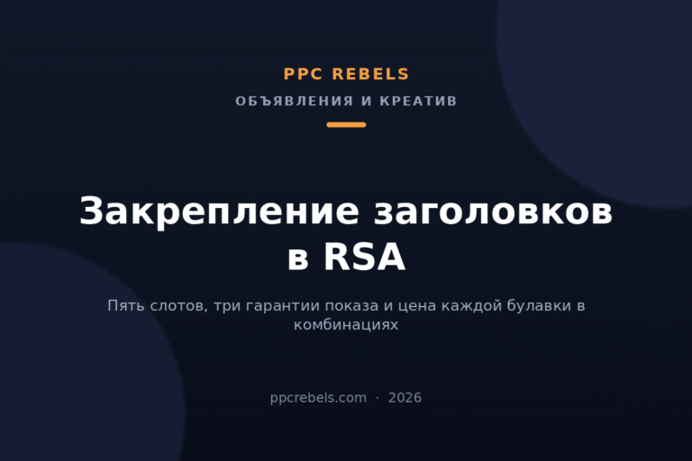 Обложка статьи PPC Rebels про закрепление заголовков в RSA Google Ads в 2026 году