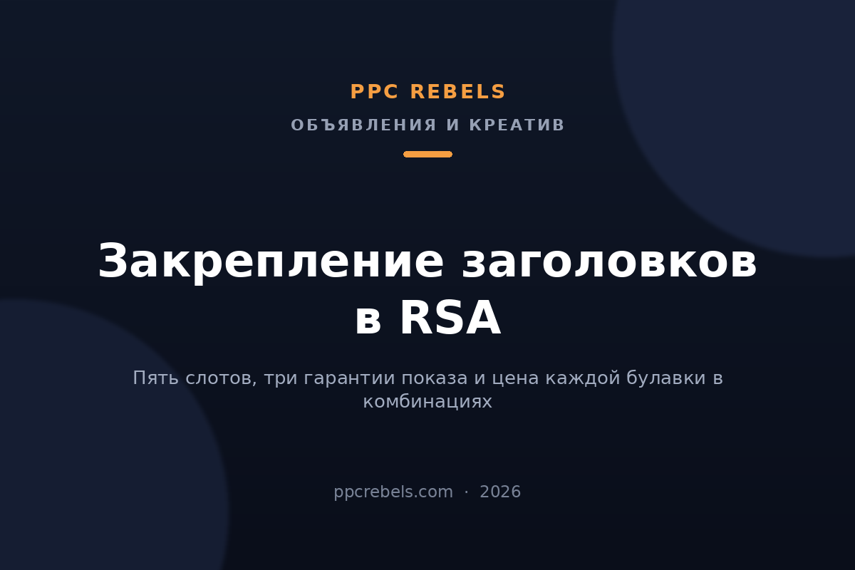 Обложка статьи PPC Rebels про закрепление заголовков в RSA Google Ads в 2026 году